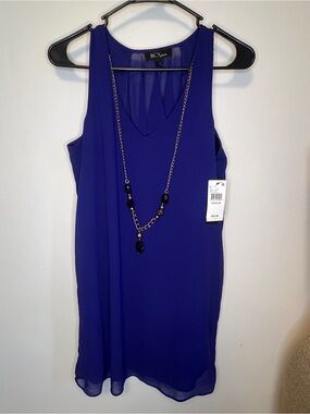 Macy's Royal Blue Sleeveless Chiffon Shift Dress with Removable Chain Necklace